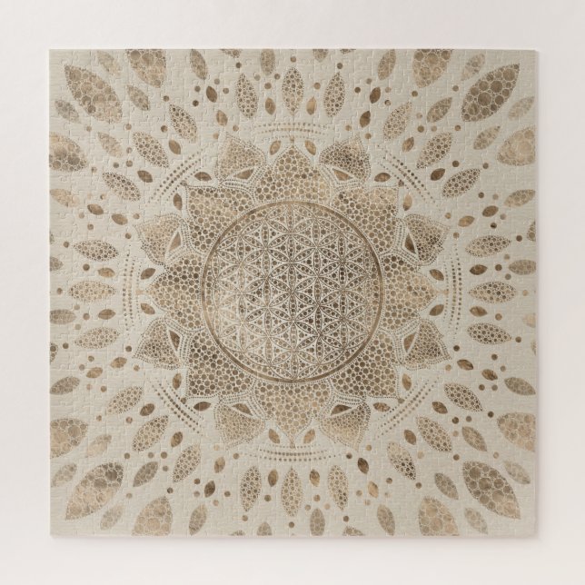 Quebra-cabeça Flor da Vida nos Golds Pastel de Arte de Lotus Dot (Vertical)