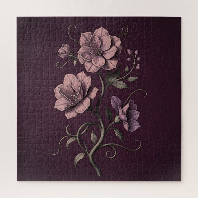 Quebra-cabeça Flor de Anêmona Roxa Malva Botânica Escura  (Vertical)