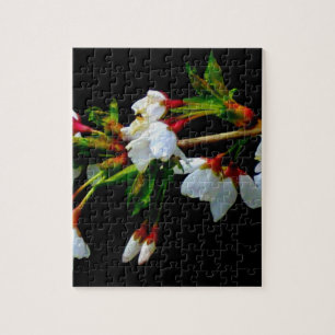 Quebra-cabeça Flor de cereja florescente preto minimalista