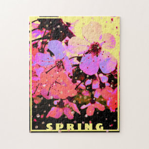 Quebra-cabeça Flor de Cereja Rosa-Quente primavera em Amarelo