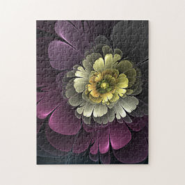 Quebra-cabeça Flor de Fractal Abstrato Moderno Purpur Khaki Cinz