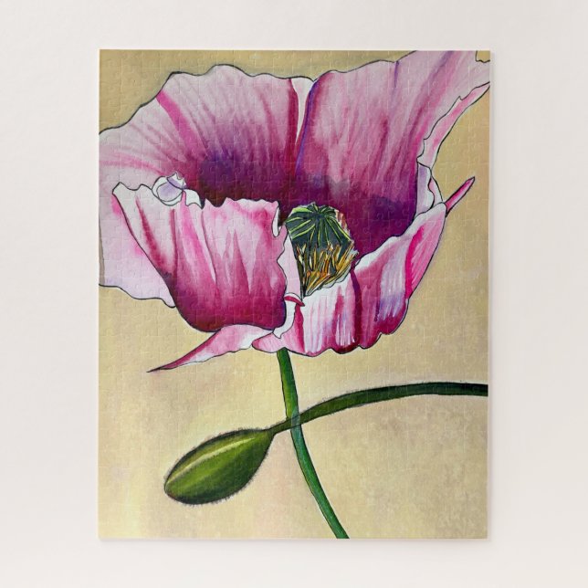 Quebra-cabeça Flor de papoila rosa com aquarelas (Vertical)