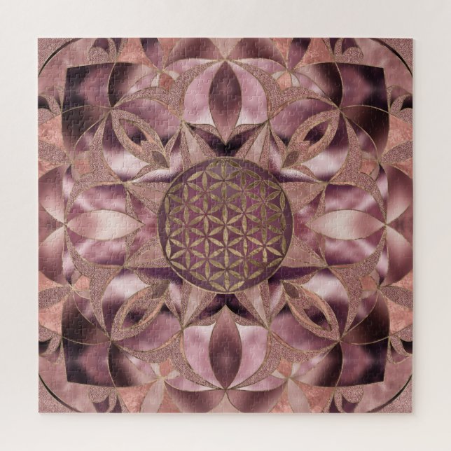 Quebra-cabeça Flor de vida Rosa Dourado (Vertical)