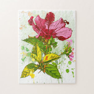 Quebra-cabeça Flor do hibiscus - pintura da aguarela