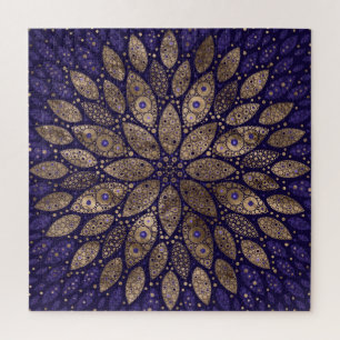 Quebra-cabeça Flor Mandala - Arte Ponto - Roxo e Dourado