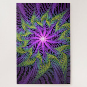 Quebra-cabeça Flor Moderna Abstrata de Arte Fractal Roxa Verde