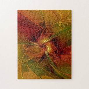Quebra-cabeça Flor verde-laranja-abstrato Vermelho Castanho-Cast