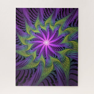 Quebra-cabeça Flor Verde Roxo, Abstrato, Arte Fractal