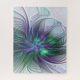 Quebra-cabeça Flor Verde Roxo Moderna Abstrato de Arte Fractal