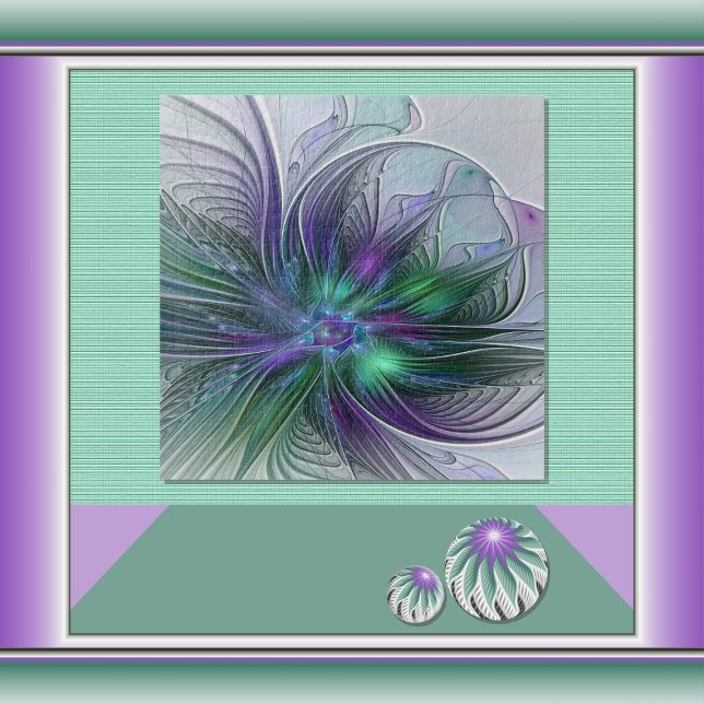 Quebra-cabeça Flor Verde Roxo Moderna Abstrato de Arte Fractal (Criador carregado)