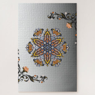 Quebra-cabeça Floração Celestial – Mandala Floral Preto e Branco
