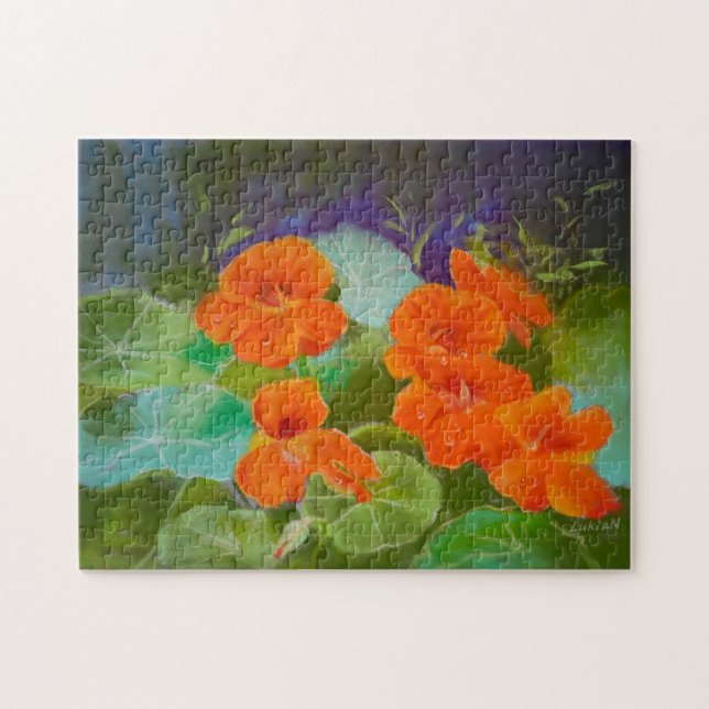 Quebra-cabeça Floração de Nastúrcio - Pastel Botânico (Horizontal)