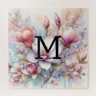 Quebra-cabeça Floral aqucolor monograma flores cor-de-rosa magnó