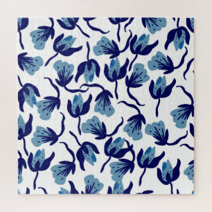 Quebra-cabeça Floral Azul Pansy: Sem Costura Desenhada À Mão.