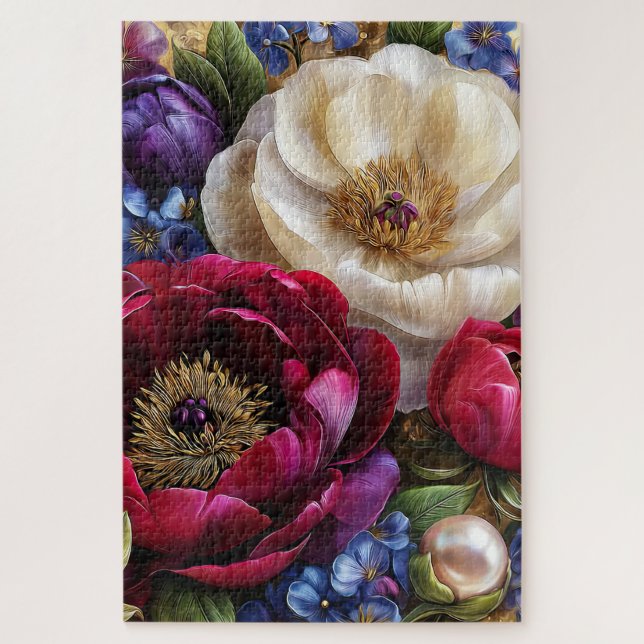 Quebra-cabeça Floral Botânico de Peônia Vintage (Vertical)