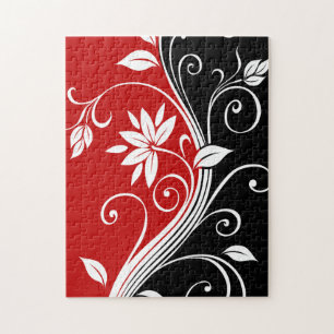 Quebra-cabeça Floral branco & preto vermelho
