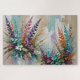 Quebra-cabeça Floral colorido na Lavanda branca bege azul