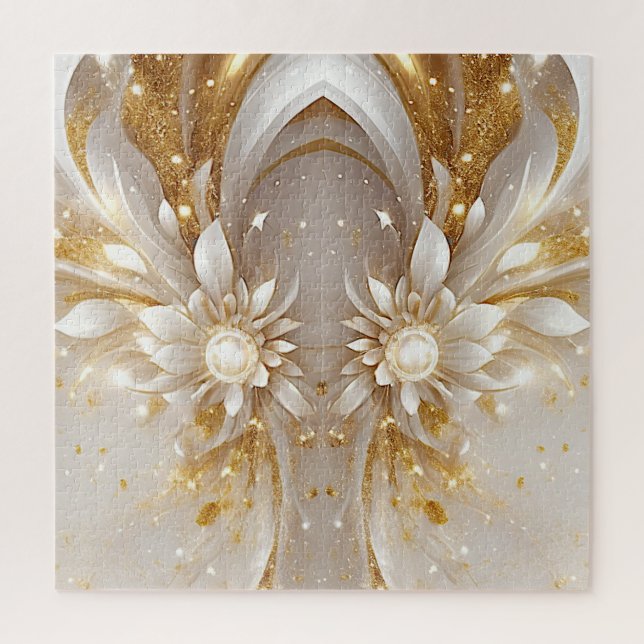 Quebra-cabeça Floral Dourado Branco (Vertical)