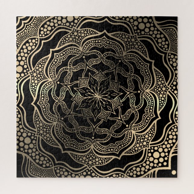 Quebra-cabeça Floral Dourado e preto Mandala linda Na moda (Vertical)
