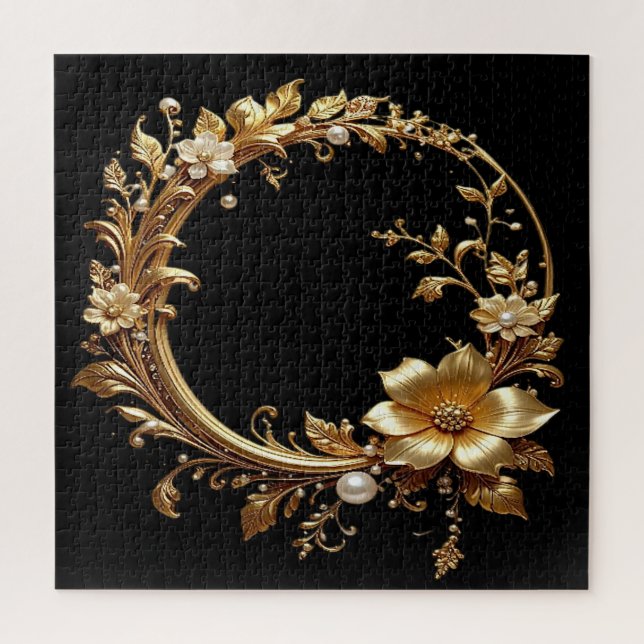 Quebra-cabeça Floral Dourado Ornamentado (Vertical)