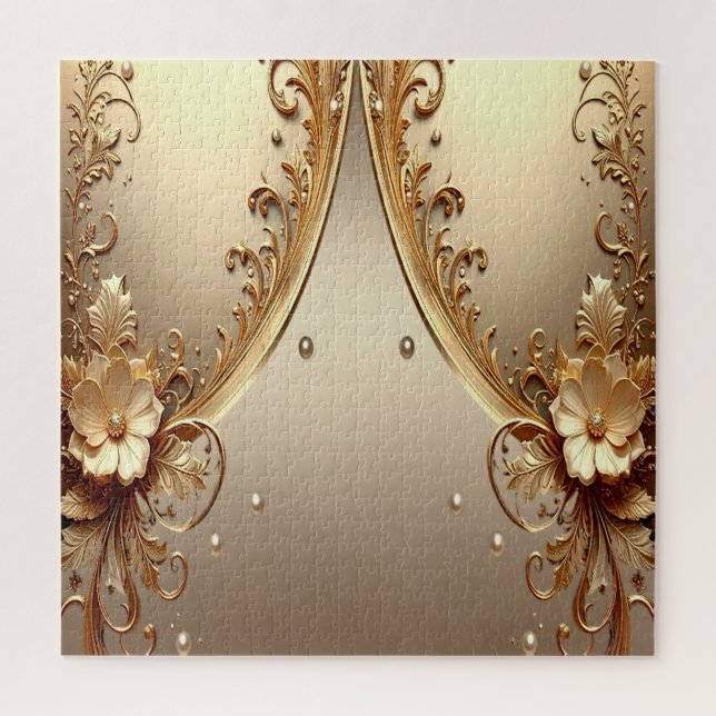 Quebra-cabeça Floral Dourado Ornamentado (Vertical)