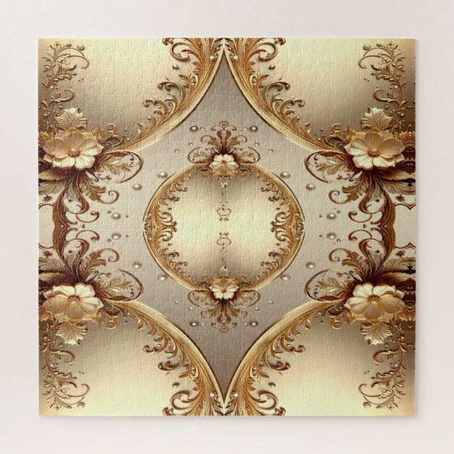 Quebra-cabeça Floral Dourado Ornamentado (Vertical)