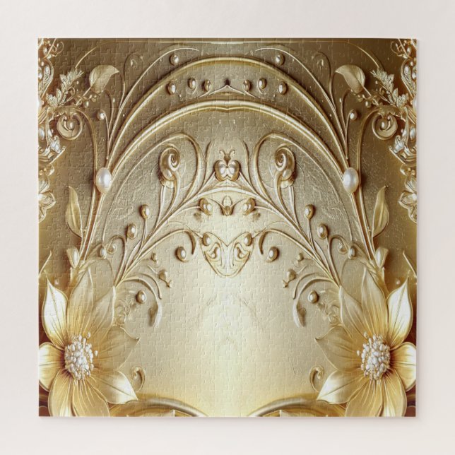 Quebra-cabeça Floral Dourado Ornamentado Moderno (Vertical)