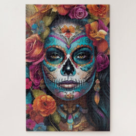 Quebra-cabeça Floral Fiesta: Mulher Abraça Dia de los Muertos