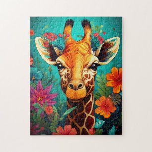 Quebra-cabeça Floral Girafa Portrait- 9319