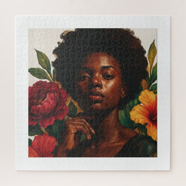Quebra-cabeça Floral Goddess Afrocentric Portrait Jigsaw Puzzle (Vertical)