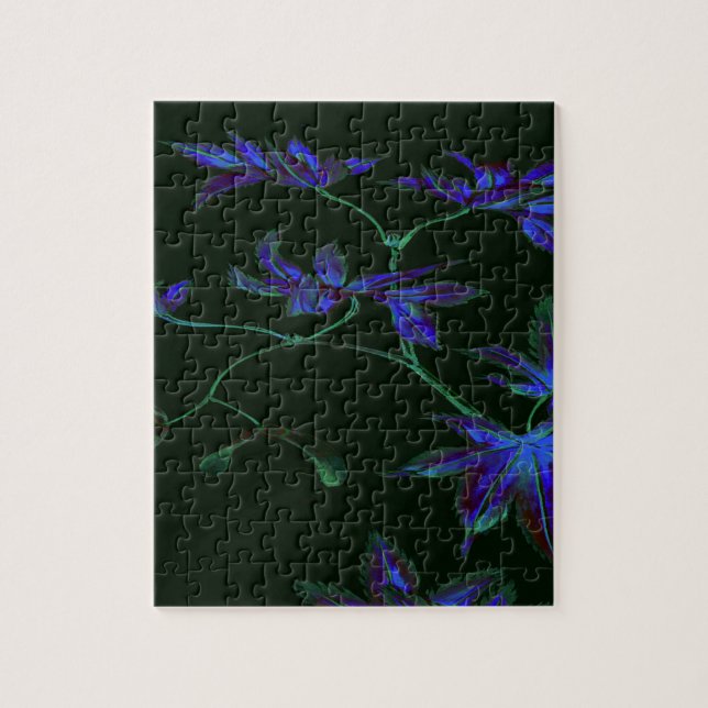 Quebra-cabeça Floral Japonês Azul e Verde Profundo (Vertical)