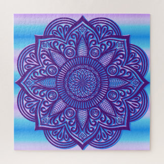 Quebra-cabeça Floral Mandala Peace Colorida Purple Azul Aqua