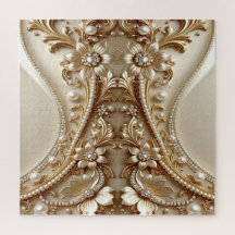 Quebra-cabeça Floral Ornamentado em Ouro Elegante