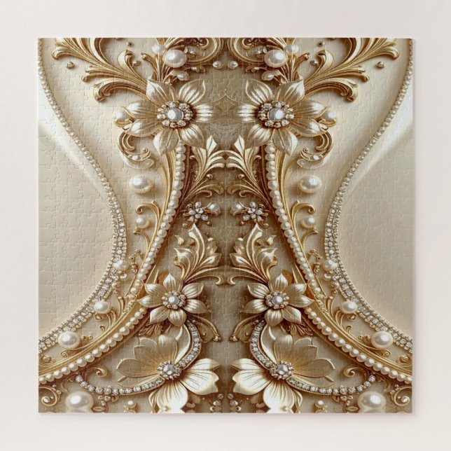 Quebra-cabeça Floral Ornamentado em Ouro Elegante (Vertical)