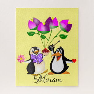 Quebra-cabeça Floral Penguin Hearts Happy Namorado