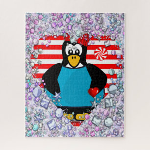 Quebra-cabeça Floral Penguin Hearts Happy Namorado
