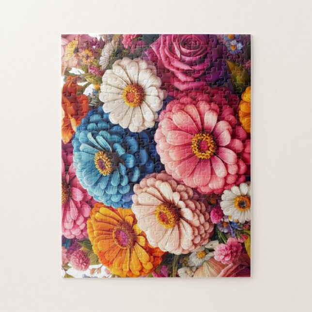 Quebra-cabeça Floral/Primavera Zinnia/Rosa (Vertical)