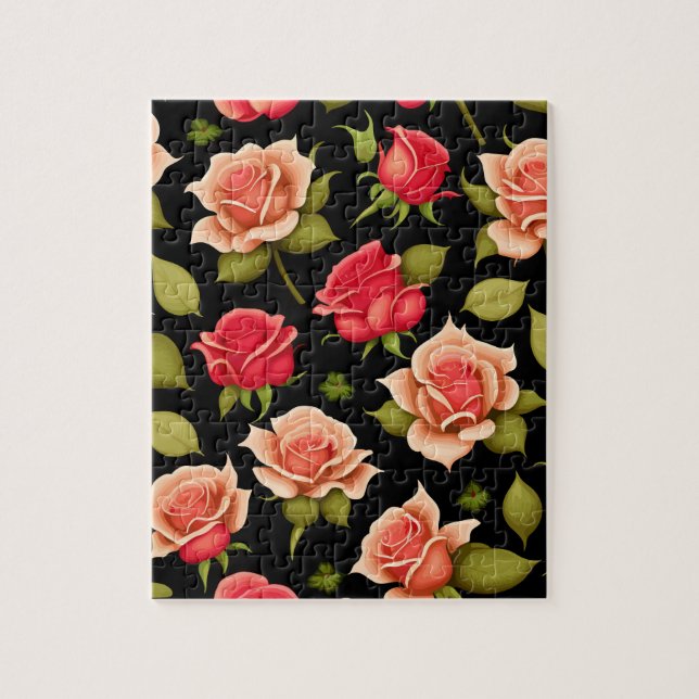 Quebra-cabeça Floral rosa e Rosas vermelhas (Vertical)