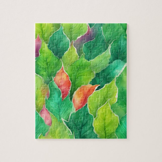 Quebra-cabeça Floral Verde Com Folhas De Outono (Vertical)