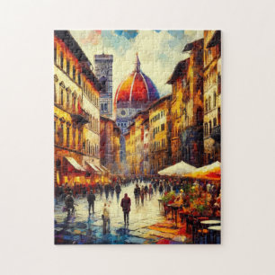 Quebra-cabeça Florence, rua Itália com pintura Duomo