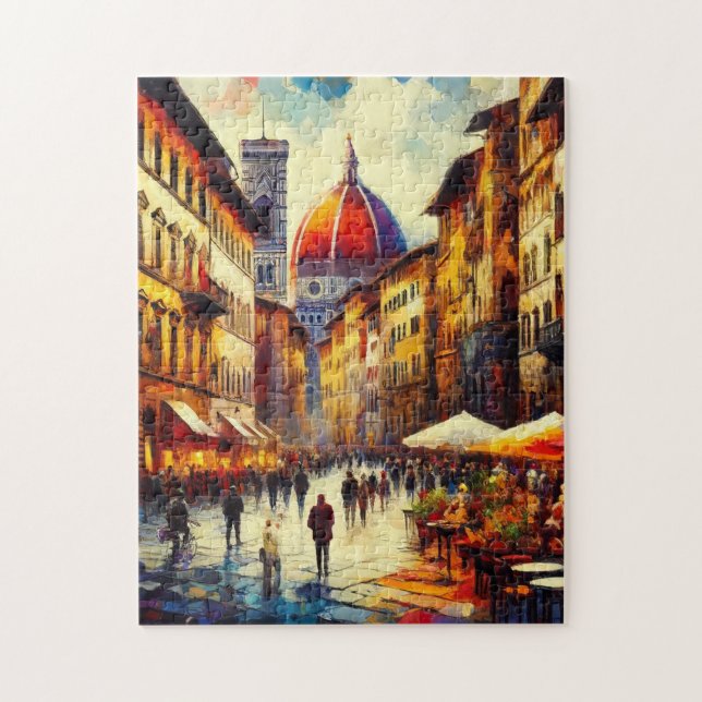 Quebra-cabeça Florence, rua Itália com pintura Duomo (Vertical)