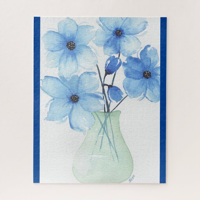 Quebra-cabeça Flores azuis em placas de nota de vaso (Vertical)
