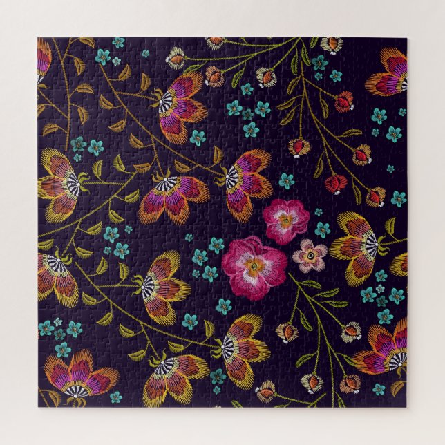 Quebra-cabeça Flores bordadas: padrão sem costura de moda (Vertical)