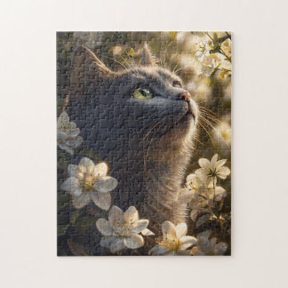 Quebra-cabeça Flores Brancas de Gato Azul Russo