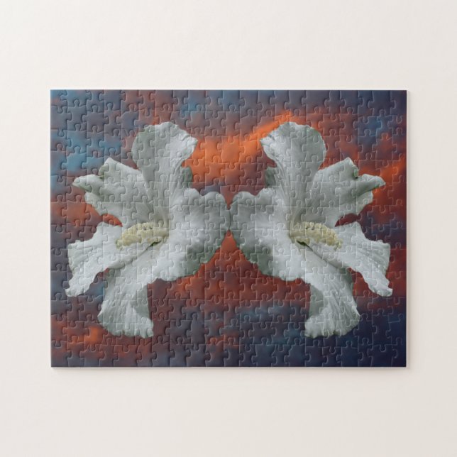 Quebra-cabeça Flores Brancas De Hibisco No Céu Dramático (Horizontal)