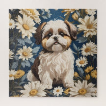 Flores Brancas de Margarida Cachorros Shih Tzu