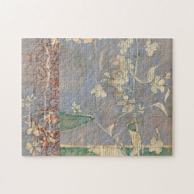 Quebra-cabeça Flores Brancas no Fundo de Newsprint (Horizontal)