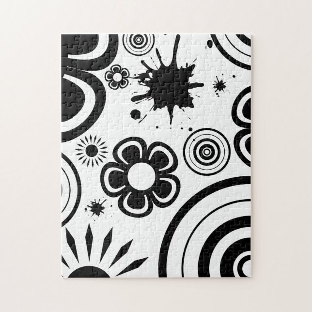 Quebra-cabeça Flores caprichosas em preto e branco, círculos, re (Vertical)