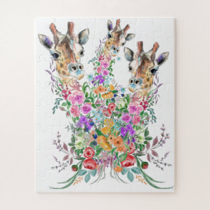 Quebra-cabeça Flores Coloridas Buquê Amor Família Girafa
