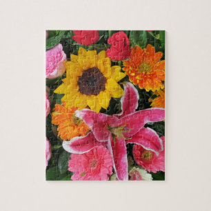 Quebra-cabeça flores+ coloridas,     gnomo+ de+ jardim,     líri